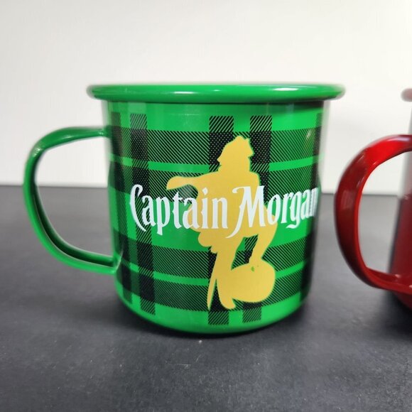 Captain Morgan Cups Lot of 2 Metal Enamel Ware Red and Green Advertising… - Picture 3 of 10